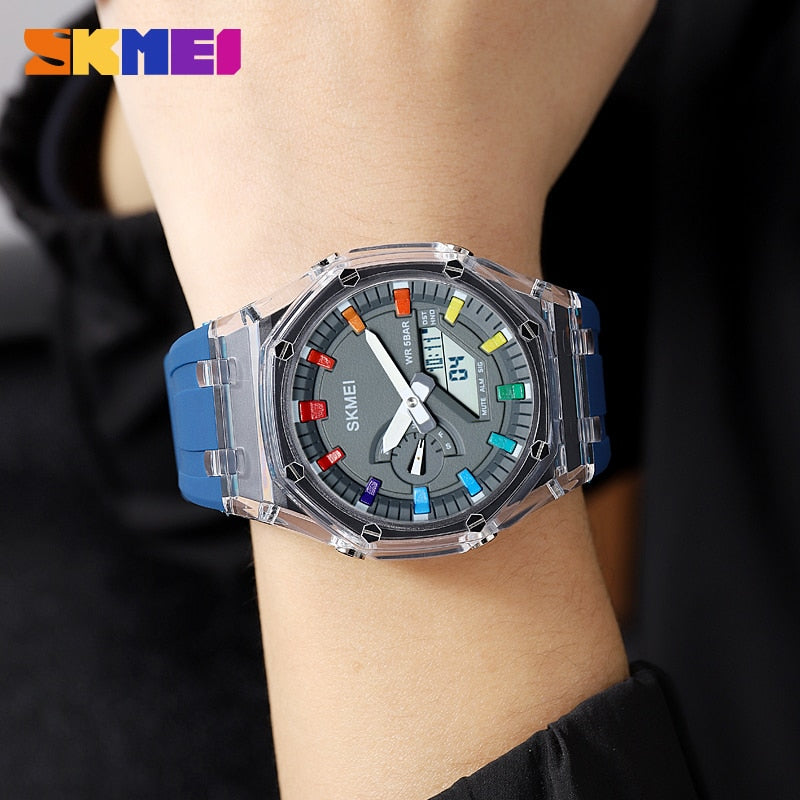 SKMEI Con cuenta regresiva, cronómetro, luz LED y movimiento electrónico. Un reloj de pulsera con 5 alarmas y dos zonas horarias digitales. ⌚🔥