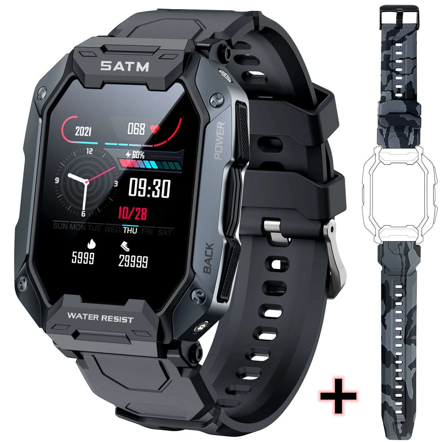 SKMEI 380mAh Smartwatch para natación, resistente al agua IP68, con monitor de ritmo cardíaco y podómetro. Reloj inteligente deportivo de 1.71 pulgadas para hombres, compatible con Android e iOS. 🏊‍♂️⌚️💓🚴‍♂️