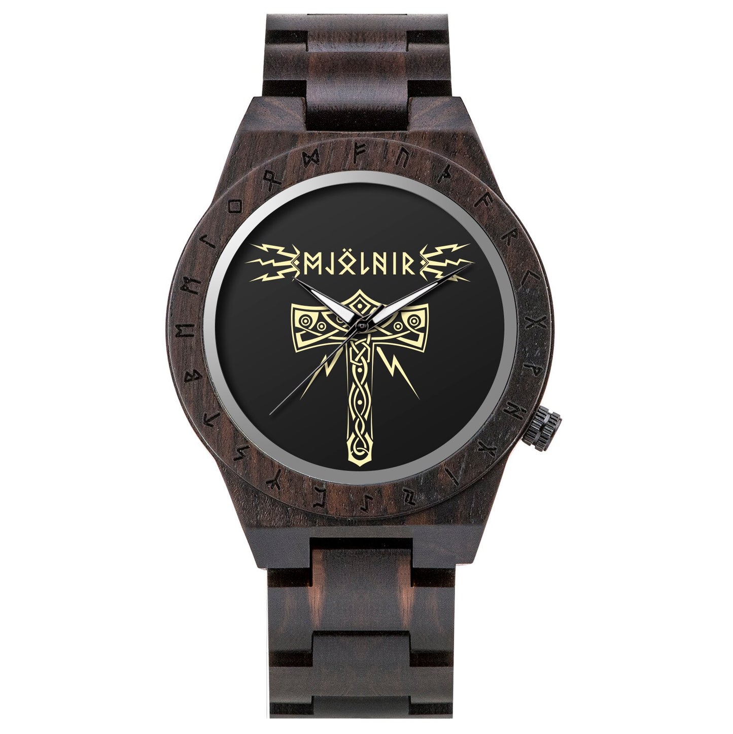 BOBO BIRD- COLECCION RUNA NORDICA  Reloj de pulsera de madera para hombre, cronógrafo de cuarzo con círculo rúnico, timón dorado, Vegvisir, a la moda, gran caja de regalo