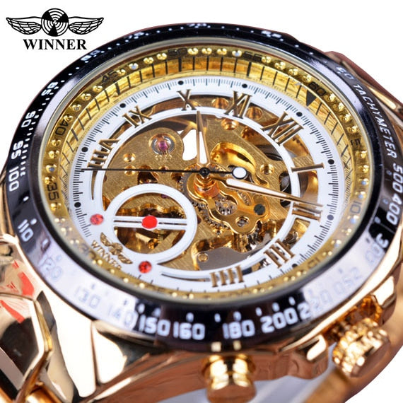 Winner Esta elegante "Montre Homme" cuenta con un movimiento automático y un esqueleto que lo hace único. ¡Un reloj de primera categoría para hombres con gusto por el lujo y el estilo deportivo! ⌚🏆
