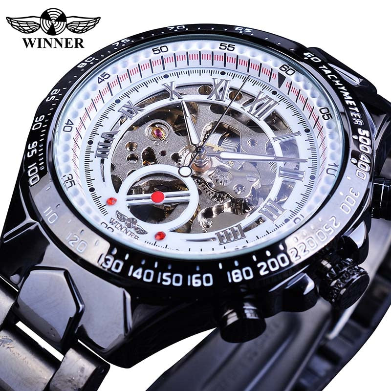 Winner Esta elegante "Montre Homme" cuenta con un movimiento automático y un esqueleto que lo hace único. ¡Un reloj de primera categoría para hombres con gusto por el lujo y el estilo deportivo! ⌚🏆