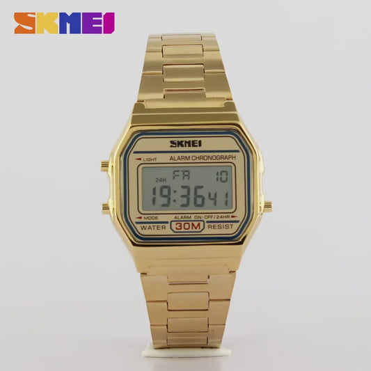 Reloj Deportivo Digital LED de Lujo de la Marca SKMEI, Moda Casual, Reloj de Pulsera Dorado para Hombres, de Acero Inoxidable, Resistente al Agua. ⌚️🏆