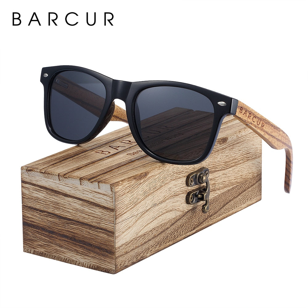 BARCUR  "Gafas de Sol Polarizadas de Madera de Zebra"! Hechas a mano con un elegante marco de madera vintage, ideales para los hombres que conducen. ¡Incluyen una caja para su cuidado! 🕶️🚘