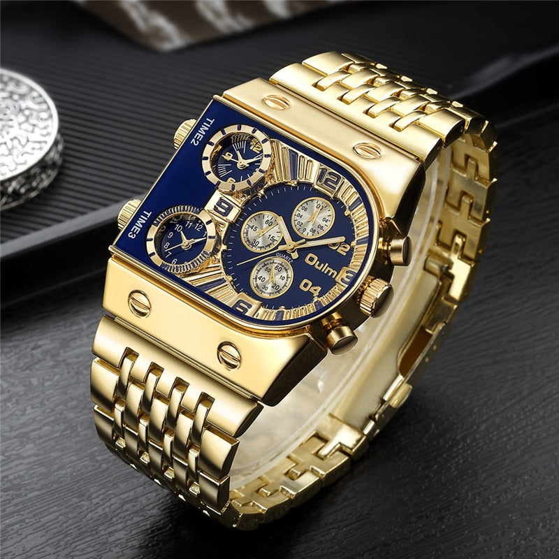 Oulm 🆕⌚️ Reloj de cuarzo para hombres, resistente al agua y estilo militar. Lujo en acero inoxidable dorado. Perfecto para los hombres. 🏅🆎 #RelojDeCuarzo #ResistenteAlAgua #EstiloMilitar #Lujo #AceroInoxidableDorado #RelojMasculino