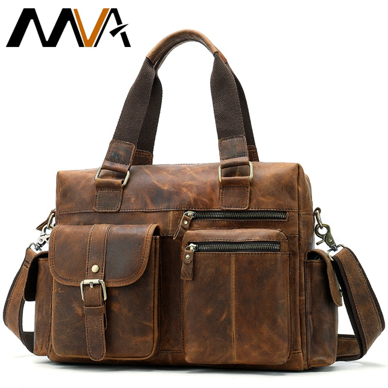 Mva-maletn De Cuero Genuino Para Hombre Bolsa De Mensajero Para Ordenador Porttil De O