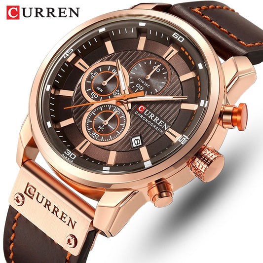 CURREN COLECCION "Reloj de Pulsera para Hombres, Marca de Lujo Top, Cronógrafo, Reloj Deportivo Militar, CURREN. Movimiento de Cuarzo. Estilo Deportivo. Resistente al Agua." con caja opcional.