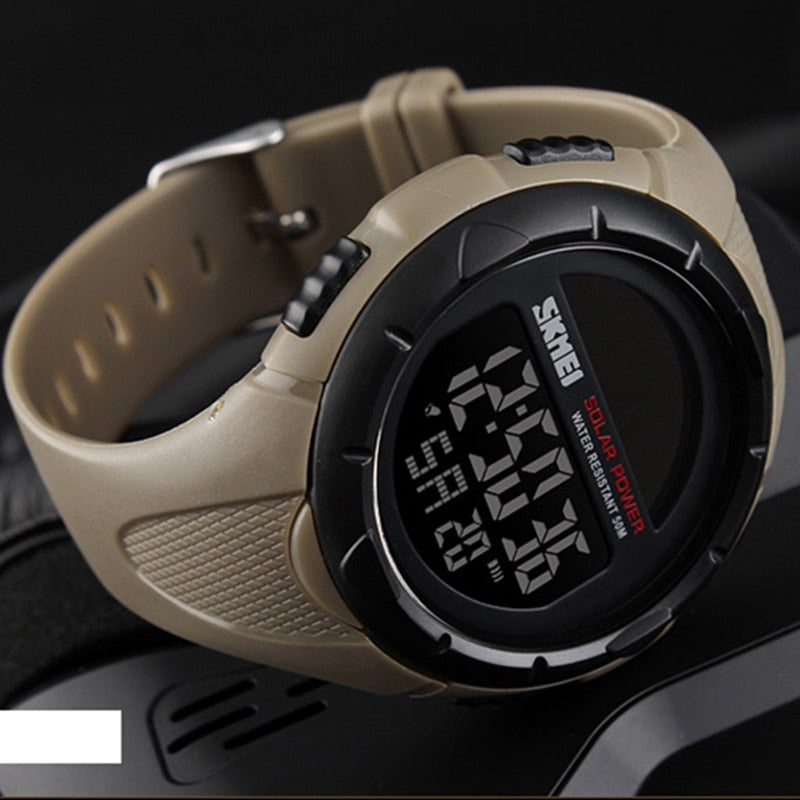 SKMEI Reloj deportivo para hombres SKMEI con energía solar, resistente al agua y con pantalla digital LED. Reloj de lujo de marca electrónica para hombres. Relogio Masculino.
