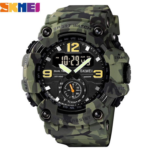 SKMEI ¡El "Reloj Militar Vintage para Hombres"! Reloj digital de marca SKMEI, estilo deportivo y casual con correa de PU, resistente al agua hasta 50 metros. ¡Un reloj original y con estilo para hombres! ⌚🏕️👨‍💼