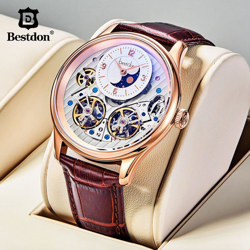 Bestdon-reloj con doble mecanismo Tourbillon para hombre, accesorio masculino de pulsera resistente al agua con mecanismo automático, complemento mecánico suizo de marca de lujo, 7164