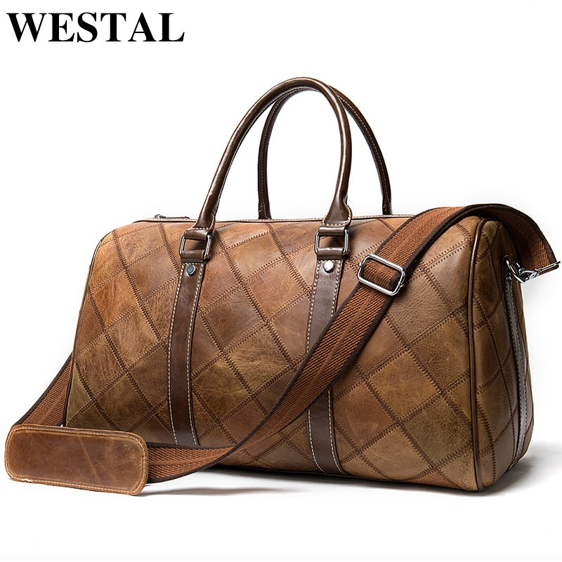 WESTAL - Bolsa de viaje de cuero para hombre, bolso de cuero vintage de fin de semana, equipaje de cuero genuino para hombres, bolso de mano para viajes y estancias nocturnas 🧳👜🏞️