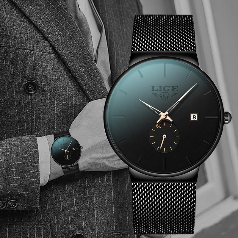 LIGE ⌚👨‍💼 Reloj ejecutivo de lujo para hombres 💼💎  Cronógrafo de cuarzo ultra delgado ⌚🔧💼  Ideal para regalo 🎁👔  Relojes de cuarzo 💎⌚