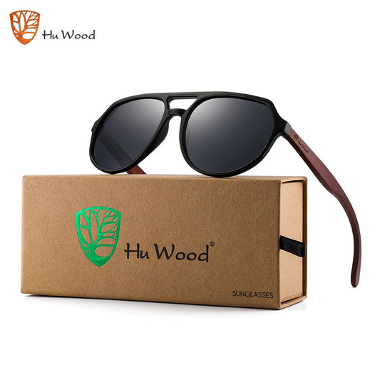 Hu Wood Gafas de sol de madera de bambú para hombres y mujeres. Estilo vintage con recubrimiento de espejo UV400. Elegantes y sostenibles.