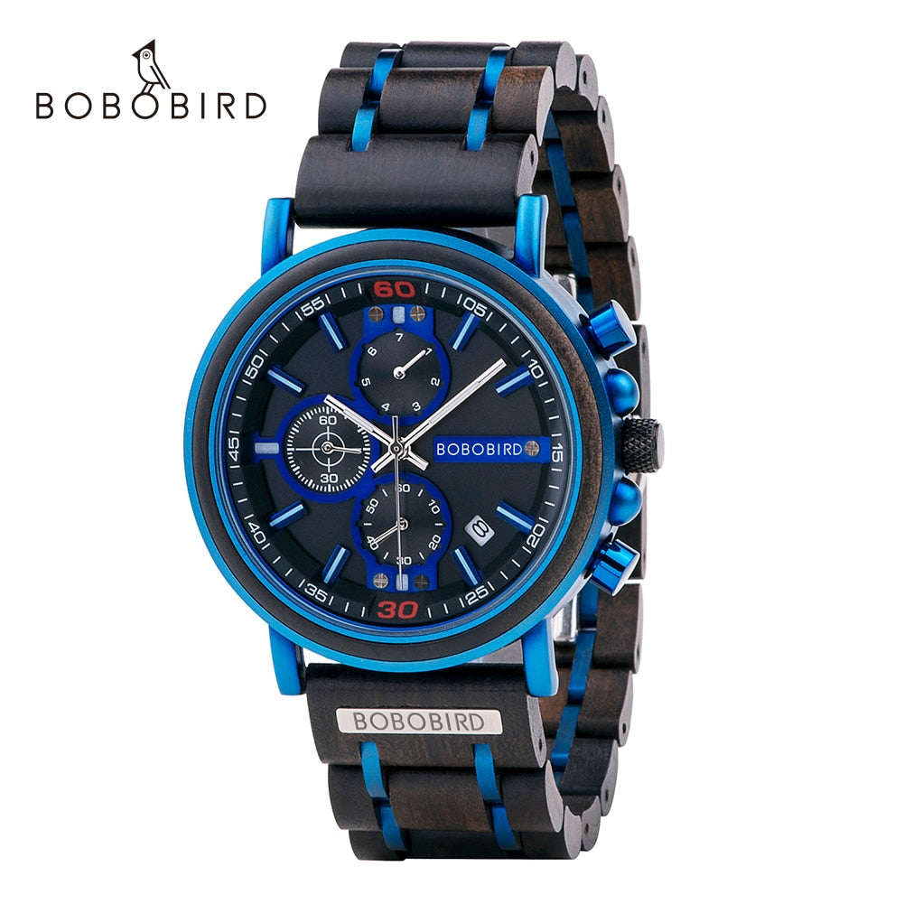 Bobo Bird-🌳reloj de cuarzo para hombre, cronógrafo de pulsera luminoso,