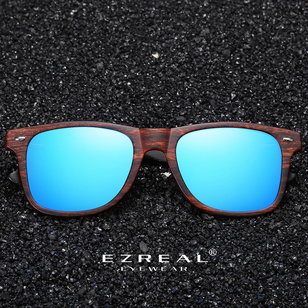 EZREAL 🕶️🌳😎 te presenta sus gafas de sol polarizadas de madera unisex. Lentes con protección UV400 y diseño de montura cuadrada. ¡Estilo y protección para tus ojos! 👓🌞