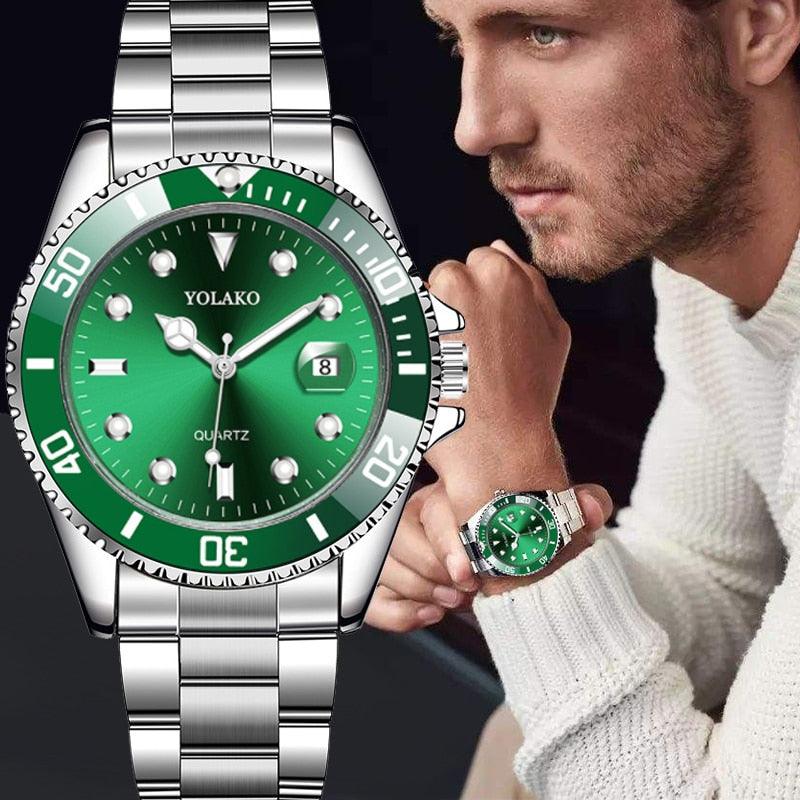 Reloj de negocios para hombre cronógrafo de lujo resistente al agua con fecha esfera verde