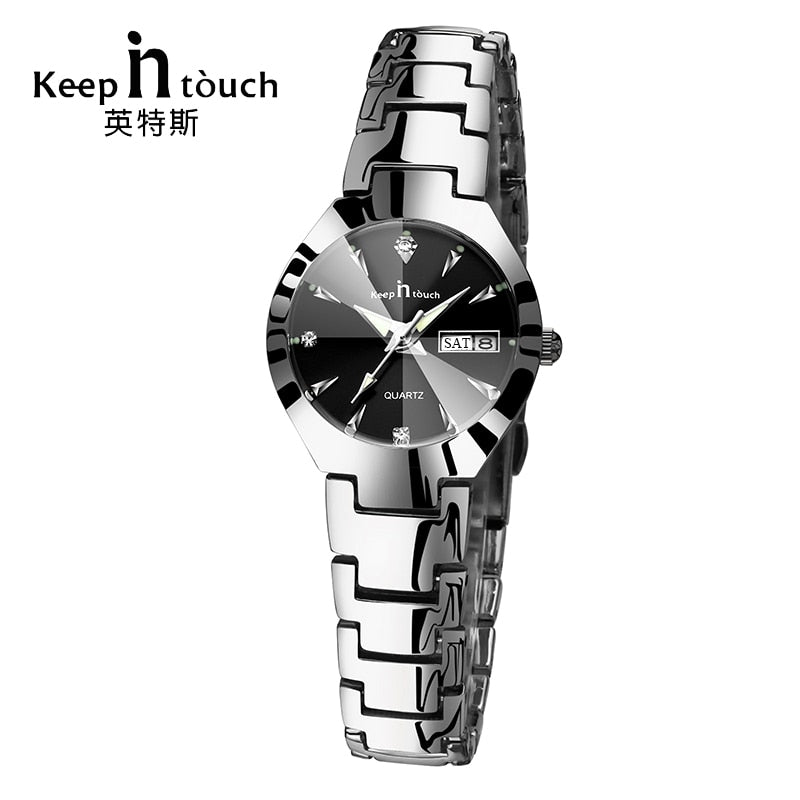 KEEP IN TOUCH 🖤📞 Reloj de plata negra para mujer, elegante reloj de pulsera de vestido con diamantes de imitación, movimiento de cuarzo y detalles luminosos. 👸💎 #braceletwomen #elegancia #estilo #moda