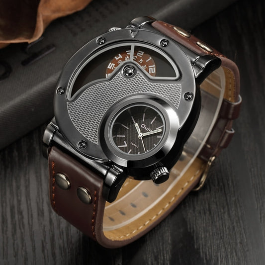 Oulm-reloj deportivo de lujo para hombre, cronógrafo de cuarzo con doble horario, de cuero, informal
