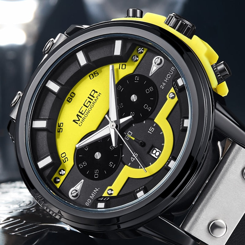 MEGIR-reloj deportivo de lujo para hombre, cronógrafo de pulsera de cuarzo y cuero, resistente al agua, nuevo, 2020
