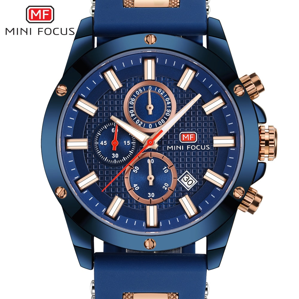 MINI FOCUS-reloj analógico con correa de silicona para hombre, accesorio de pulsera de cuarzo resistente al agua con cronógrafo, complemento masculino deportivo de marca de lujo con diseño militar.