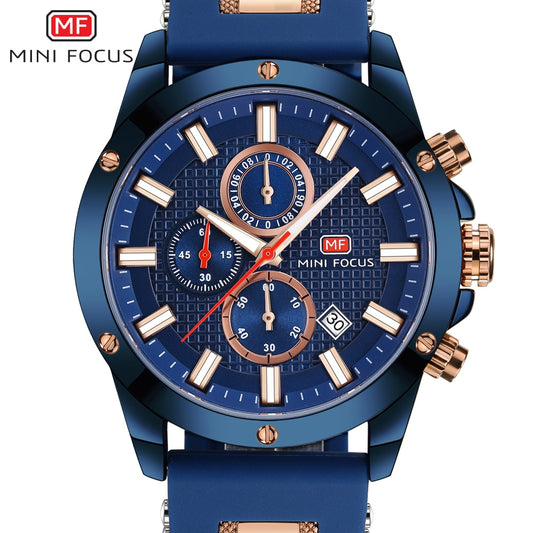 MINI FOCUS-reloj analógico con correa de silicona para hombre, accesorio de pulsera de cuarzo resistente al agua con cronógrafo, complemento masculino deportivo de marca de lujo con diseño militar.