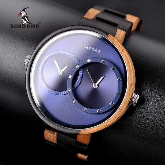 BOBO BIRD con 2 zonas horarias ⌚️🌳 Reloj de cuarzo de madera con diseño para mujeres, un regalo para hombres 🎁🎀 En caja de madera 🌲