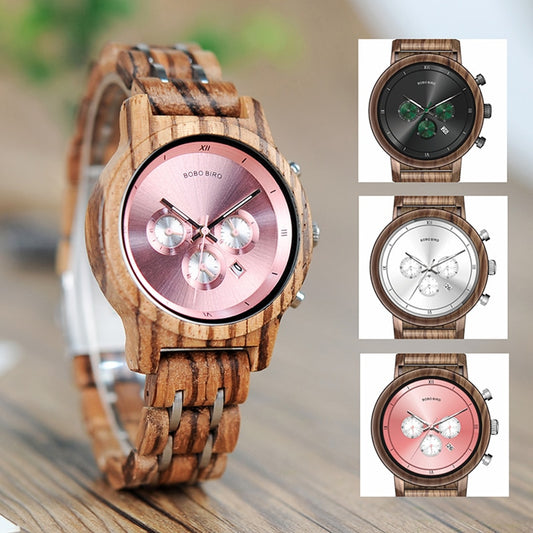 BOBO BIRD-Reloj de madera para hombre y mujer