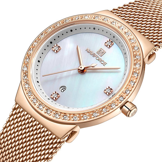 NAVIFORCE-Reloj de lujo con diamantes de imitación para mujer, pulsera de cuarzo resistente al agua con fecha, femenino