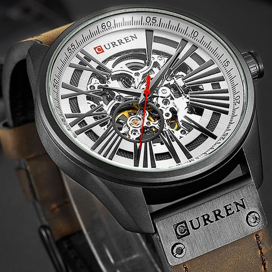 CURREN-reloj con mecanismo automático de Tourbillon para hombre, cronógrafo deportivo Masculino de cuero, con cuerda automática, nuevo