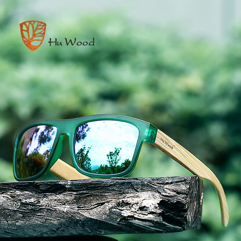 HU WOOD-gafas de sol con degradado de mar para hombre, lentes de bambú rojo, UV400, GR8010, 2017
