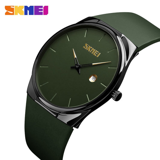 SKMEI para Hombres y Mujeres Reloj de moda con correa de PU resistente al agua y esfera pequeña en color verde militar. ¡Un reloj elegante y funcional para ambos!  VIENE CON CAJA⌚💧🌿