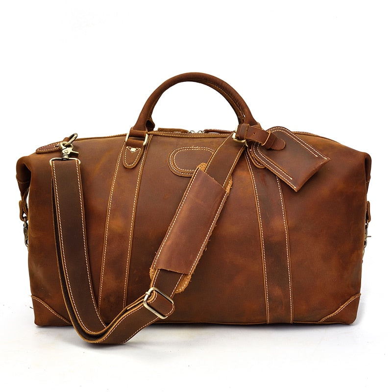 MAHEU-Bolso de viaje de cuero de vaca para hombre, bolsa grande de viaje con remaches, Crazy Horse, 100%