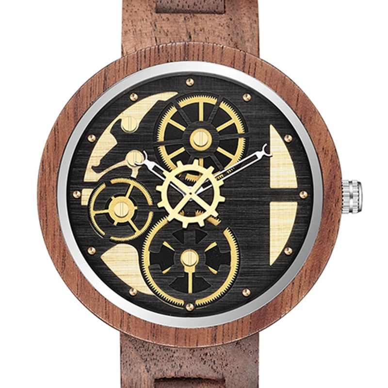 🕰️⌚️🎁 Reloj De Madera Wanlut para hombre, un impresionante cronógrafo De cuarzo con correa De Madera sólida. Su diseño creativo incorpora una única rueda De engranaje, que agrega un toque de ingenio y estilo a tu muñeca.