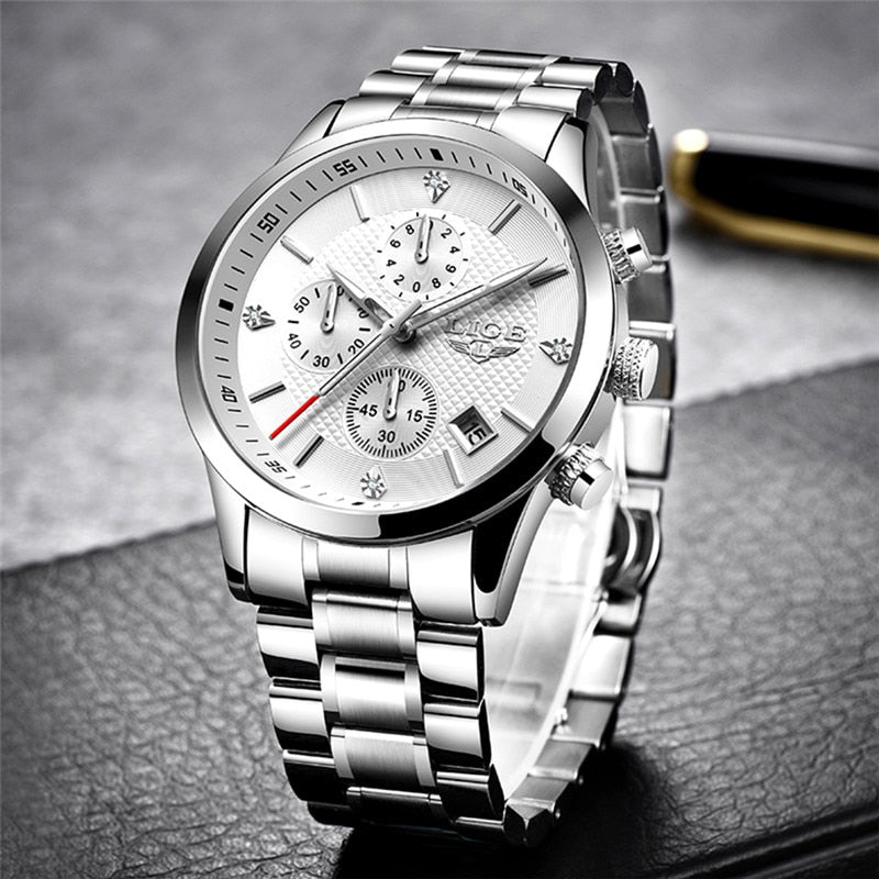 LIGE 🆕⌚️ Reloj para hombres 2022, de lujo y deportivo. Cuenta con cronógrafo, resistente al agua y correa de acero inoxidable. ¡Perfecto para el hombre moderno! 💼🏅
