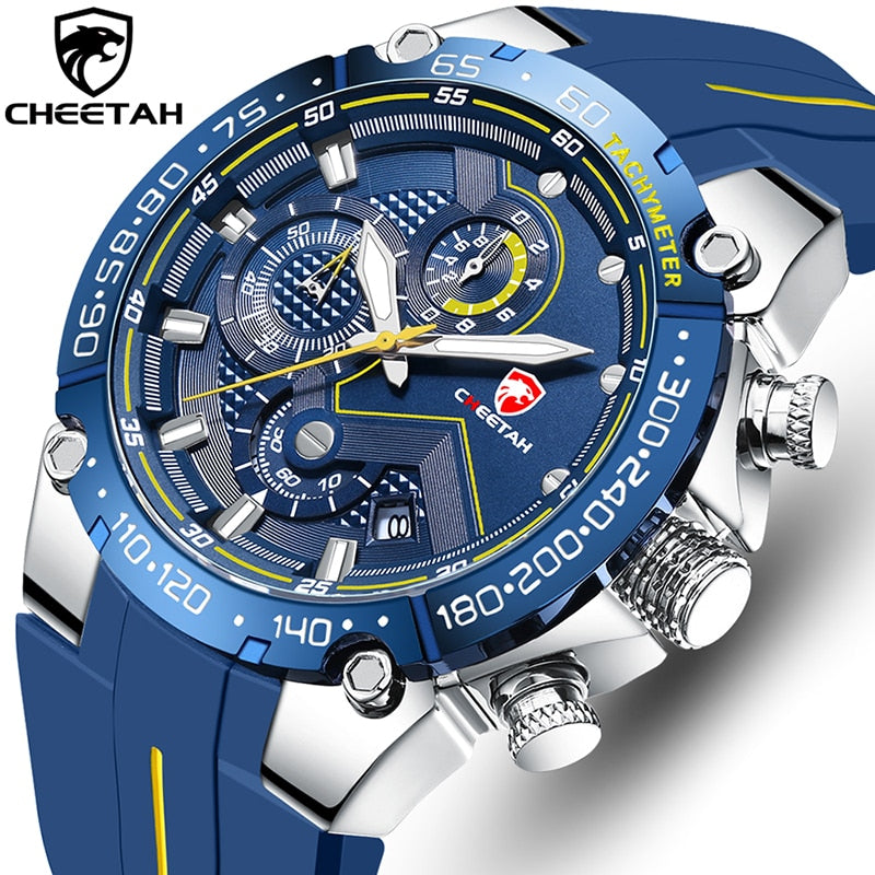 CHEETAH-Lujoso reloj de pulsera con estilo deportivo para hombre hecho con cuarzo resistente al agua, con caja elegante de regalo, ideal para regalo.