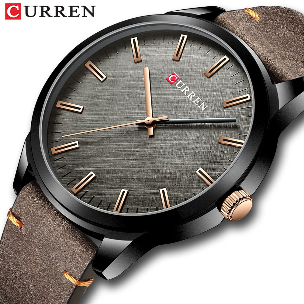 CURREN-Reloj de pulsera de cuarzo para hombre, cronógrafo clásico informal de cuero, color negro, sencillo. CON CAJA DE REGALO