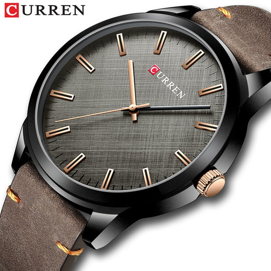 CURREN-Reloj de pulsera de cuarzo para hombre, cronógrafo clásico informal de cuero, color negro, sencillo. CON CAJA DE REGALO