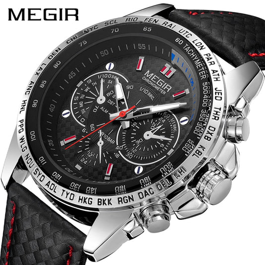 MEGIR-reloj analógico de cuarzo para hombre, accesorio de pulsera resistente al agua con calendario, complemento Masculino de marca de lujo con esfera luminosa, CON CAJA