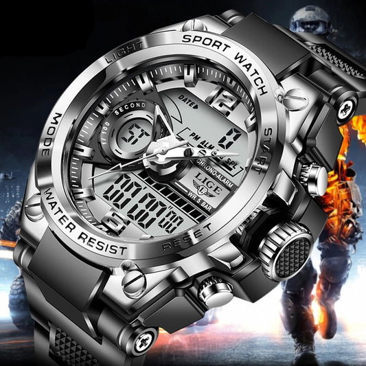 LIGE-reloj deportivo de cuarzo para hombre, cronógrafo Digital de buceo, creativo, resistente al agua, con alarma y pantalla Dual.