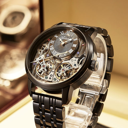 AILANG de calidad AAA con Doble Tourbillon! 💎 Este impresionante reloj suizo de alta gama te ofrece una experiencia única en precisión y estilo. Este reloj es la combinación perfecta de artesanía y lujo. ¡Lleva tu estilo al siguiente nivel con AILANG! 💼🎩