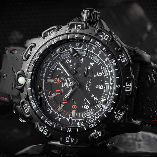 Reloj de pulsera de cuarzo para hombre crongrafo de silicona negra resistente al agua hasta 50M con tubo luminoso para deportes al aire libre