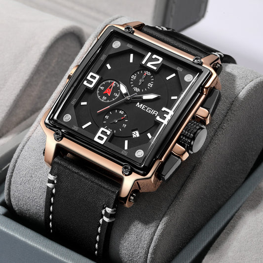 MEGIR reloj analgico con correa de cuero para hombre accesorio de pulsera de cuarzo resistente al agua con crongrafo complemento Masculino deportivo
