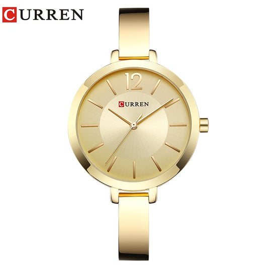 CURREN-relojes 💃⌚💍  dorados de acero inoxidable para mujer, reloj de cuarzo ultrafino, romántico, a la moda👩
