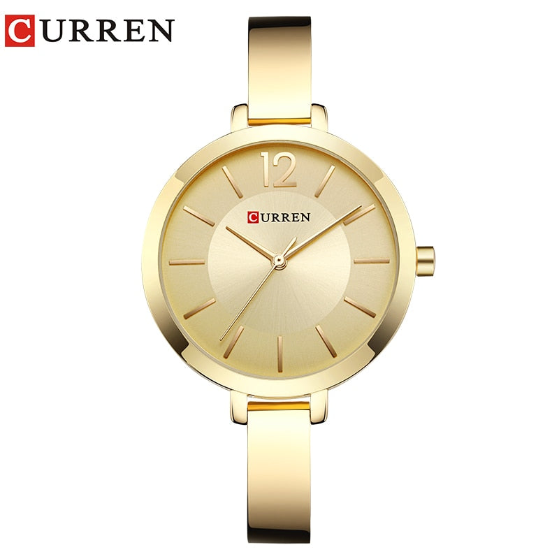 CURREN-Relojes de moda, dorados, para mujer, de acero inox., ultrafino, cuarzo, romántico.