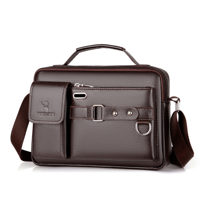 WEIXIER Riñoneras de cuero PU para hombre, bolso de pecho multiusos de Color sólido, bandolera negra/marrón, a la moda