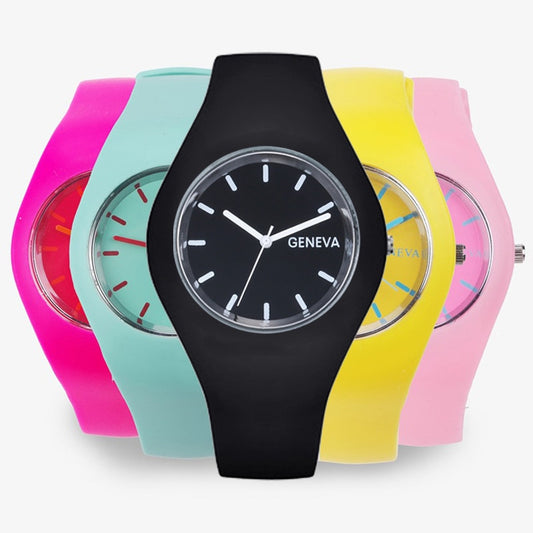 GENEVA Reloj ultrafino con correa de silicona para hombre y mujer, cronógrafo de pulsera de gelatina, Color crema, regalo de moda