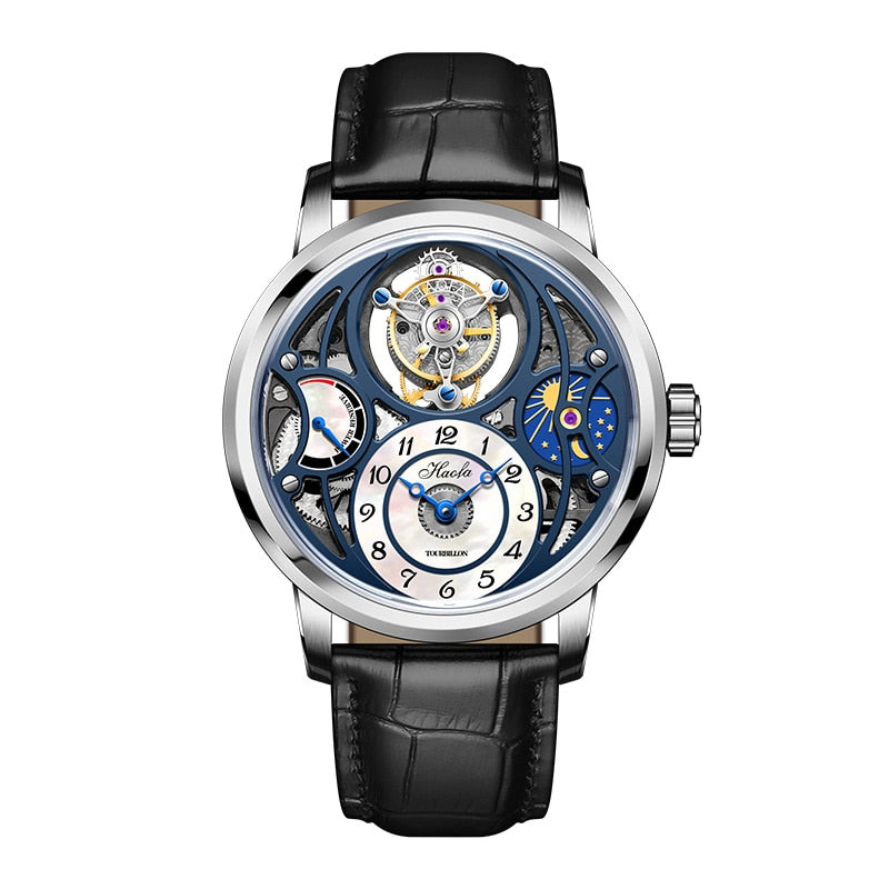 Haofa-Reloj de pulsera con movimiento Manual Tourbillon para hombre, accesorio masculino con mecanismo de Tourbillon a las 12 en punto, mecanismo mecánico de zafiro Moonphase