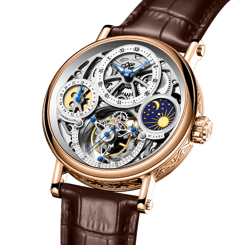 Haofa-Reloj de pulsera con movimiento Tourbillon para hombre, cronógrafo mecánico de zafiro, Tourbillon, día y noche, 1601