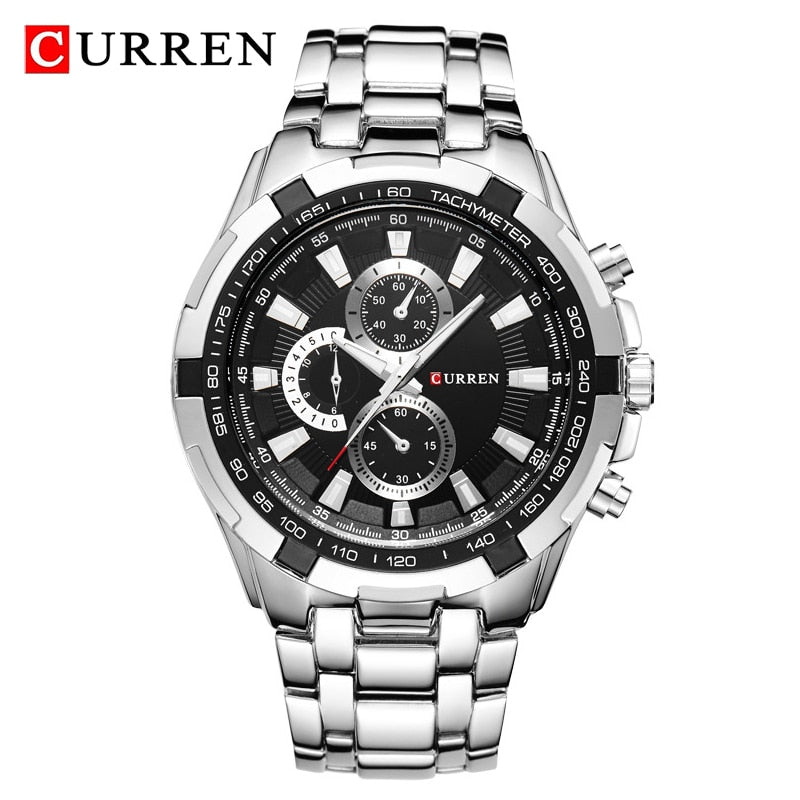 CURREN-reloj analógico de acero inoxidable para hombre, accesorio de pulsera de cuarzo resistente al agua con calendario, complemento masculino deportivo de marca de lujo con diseño militar, 8023