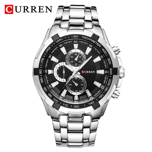 CURREN-reloj analógico de acero inoxidable para hombre, accesorio de pulsera de cuarzo resistente al agua con calendario, complemento masculino deportivo de marca de lujo con diseño militar, 8023