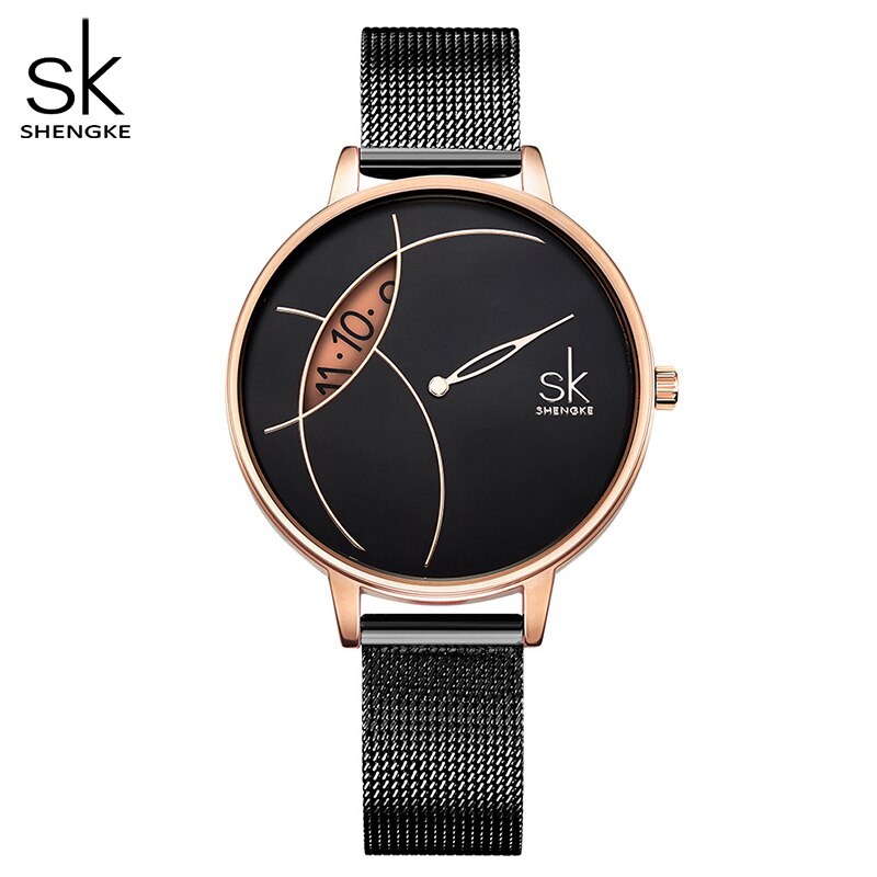Shengke Reloj de Moda para Mujer, Creativo y Casual, con Correa de Malla de Acero Inoxidable, Elegante Diseño en Plata, Reloj de Cuarzo para Mujeres.